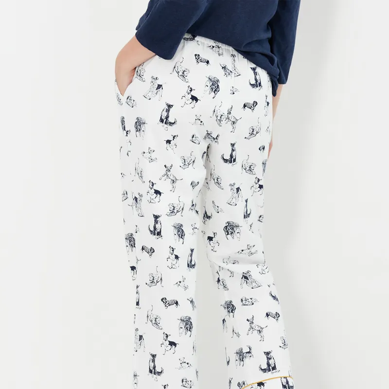 Joules Luna Brushed Cotton Pyjama Bottoms - Cream Play Dogs-1